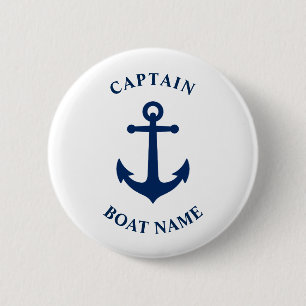Vintage Nautical Anchor Captain Boat Name Navy 2 Inch Round Button