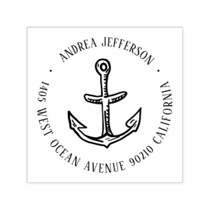 Vintage Nautical Anchor Custom Name Return Address Self-inking Stamp