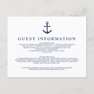 Vintage Nautical Anchor Guest Information Enclosure Card