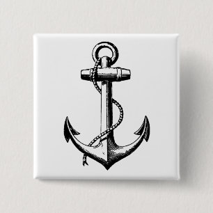 Vintage Nautical Anchor Illustration 2 Inch Square Button