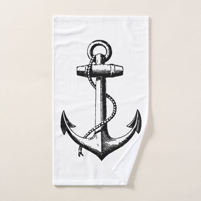 Vintage Nautical Anchor Illustration Hand Towel (Hand Towel)