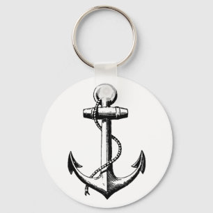 Vintage Nautical Anchor Illustration Keychain
