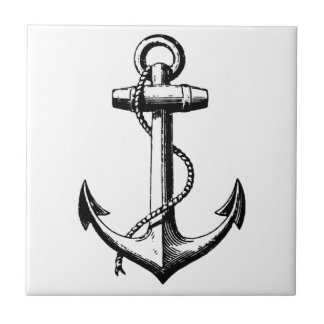 Vintage Nautical Anchor Illustration Tile