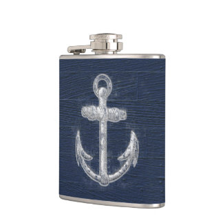Vintage Nautical Anchor Navy Blue/White Hip Flask