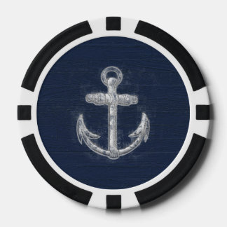 Vintage Nautical Anchor Navy Blue/White Poker Chips