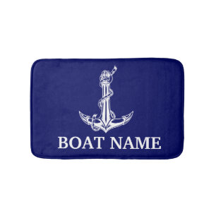 Vintage Nautical Anchor Rope Boat Name Bath Mat