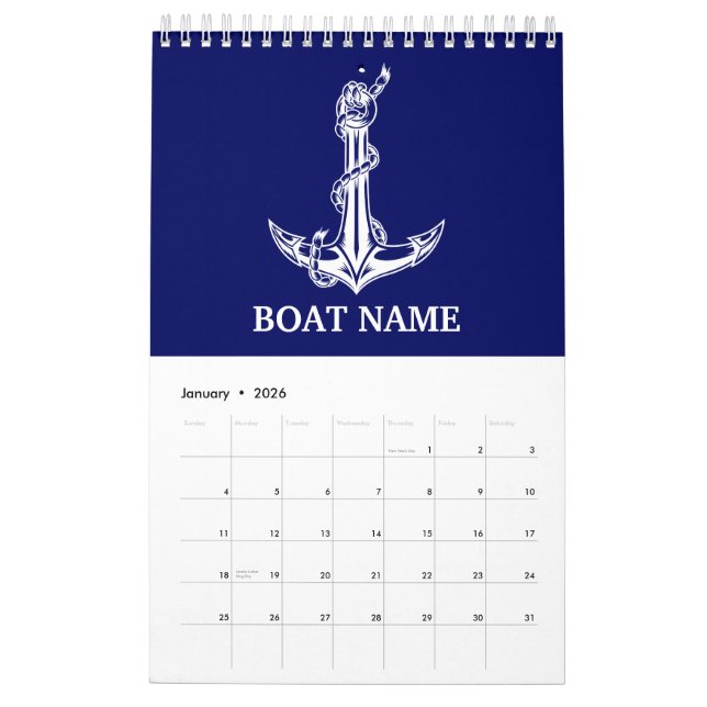 Vintage Nautical Anchor Rope Boat Name Calendar (Jan 2026)