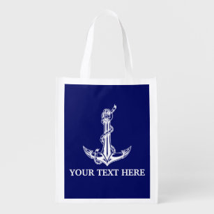 Vintage Nautical Anchor Rope Your Text Here Reusable Grocery Bag