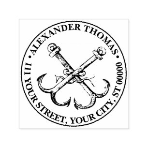 Vintage Nautical Anchor Ship Preppy Name Address Self-inking Stamp