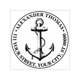 Vintage Nautical Anchor Ship Preppy Name Address Self-inking Stamp