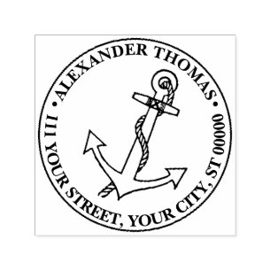 Vintage Nautical Anchor Ship Preppy Name Address Self-inking Stamp