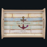 Vintage Nautical Anchor Weathered Wood Serving Tray<br><div class="desc">This vintage, weathered nautical design features a vintage anchor on a multi-color wood plank background and space for your own personal text! Click the customize button for more flexibility in modifying/adding text and design elements! Variations of this design as well as coordinating products are available in our shop, zazzle.com/doodlelulu*. Contact...</div>