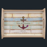 Vintage Nautical Anchor Weathered Wood Serving Tray<br><div class="desc">This vintage, weathered nautical design features a vintage anchor on a multi-color wood plank background and space for your own personal text! Click the customize button for more flexibility in modifying/adding text and design elements! Variations of this design as well as coordinating products are available in our shop, zazzle.com/doodlelulu*. Contact...</div>