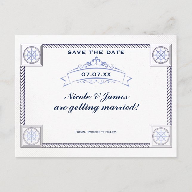 Vintage Nautical Beach Wedding Save The Date Card (Front)