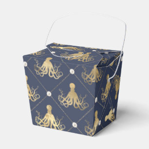 Vintage Nautical Blue and Gold Octopus Favor Box