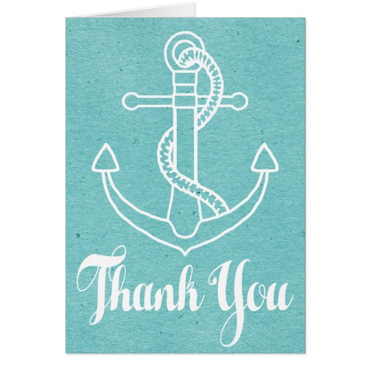 Vintage Nautical Blue Turquoise Thank You Anchor Card