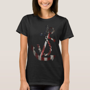 Vintage nautical boat anchor American Flag ocean F T-Shirt
