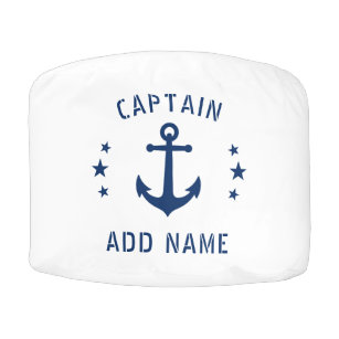 Vintage Nautical Boat Anchor Captain Name Stars Pouf