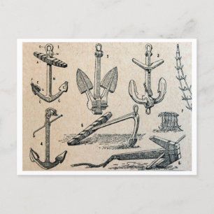 Vintage nautical boat anchors chart illustrations postcard