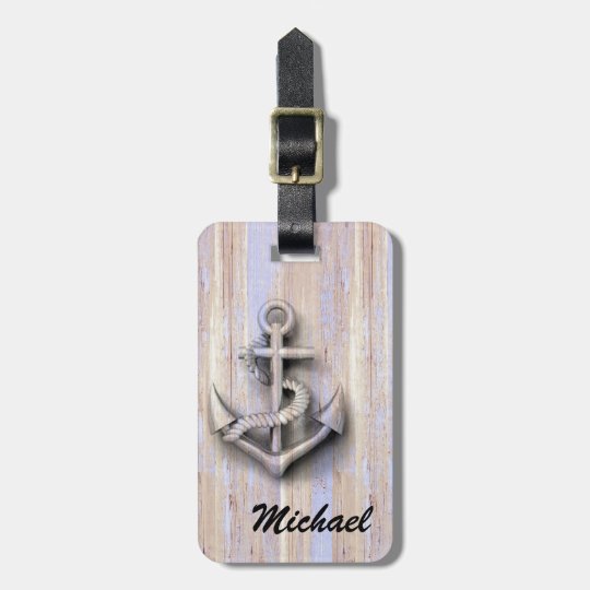 Vintage nautical classy anchor wooden personalized bag tag