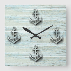 Vintage nautical classy anchor wooden square wall clock