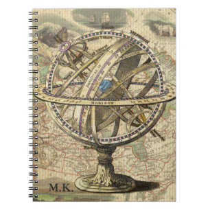 Vintage Nautical Compass and Map Personalized Notebook