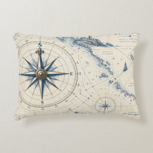 Vintage Nautical Compass Chart Accent Pillow