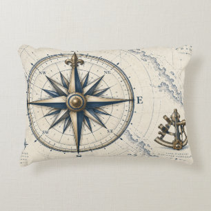 Vintage Nautical Compass Rose Accent Pillow