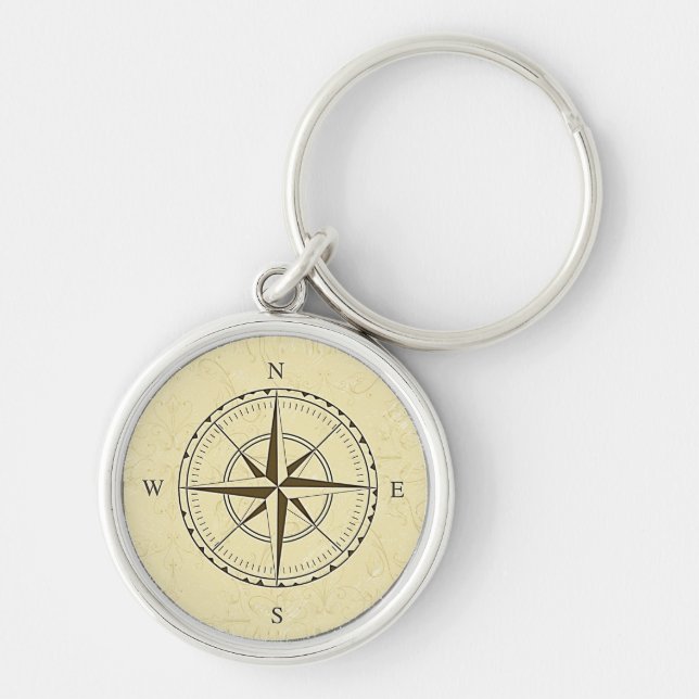 Vintage Nautical Compass Rose Ivory Keychain (Front)