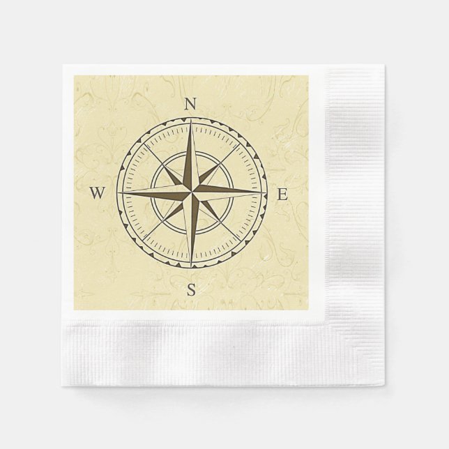 Vintage Nautical Compass Rose Ivory Napkin (Front)