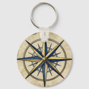 Vintage Nautical Compass Rose Keychain