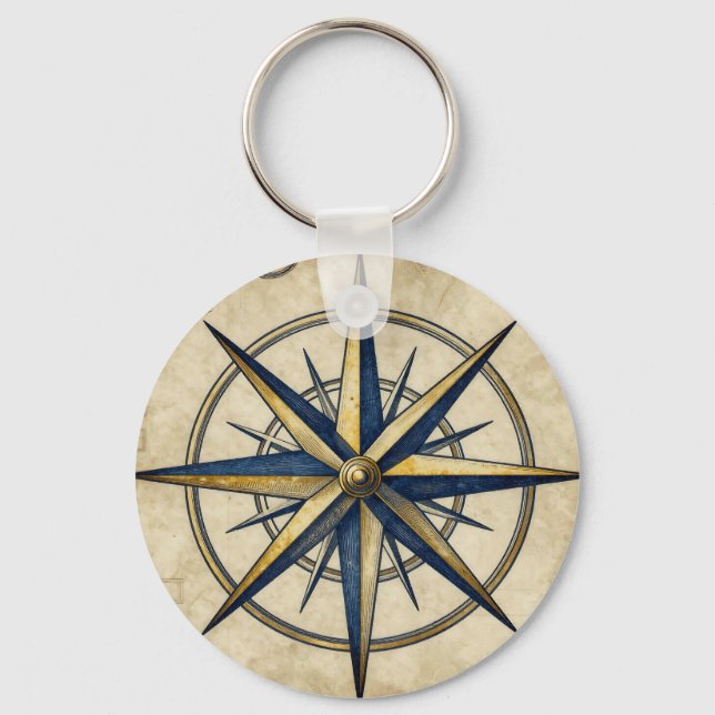Vintage Nautical Compass Rose Keychain (Front)
