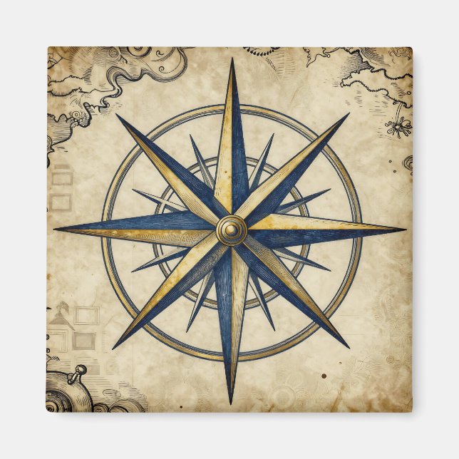 Vintage Nautical Compass Rose Magnet (Front)