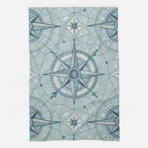 Vintage Nautical Compass Rose Pattern Kitchen Towel
