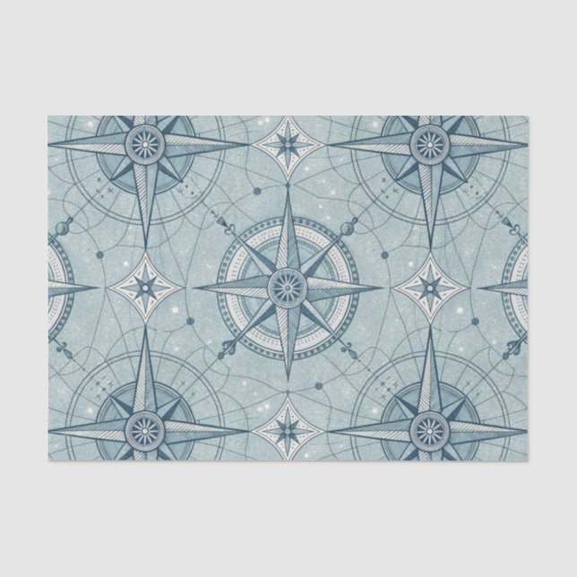 Vintage Nautical Compass Rose Pattern Tissue Paper (Front)