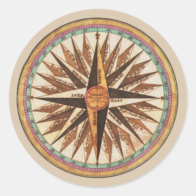 Vintage Nautical  Compass Sticker Envelope Seal (Front)