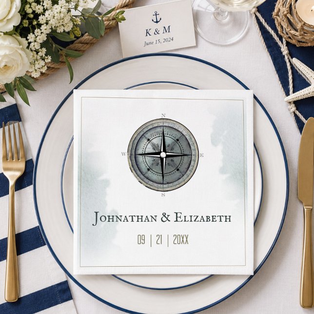 Vintage Nautical Compass Wedding Napkin (Vintage Nautical Compass Wedding Napkins)