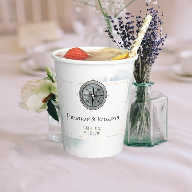 Vintage Nautical Compass Wedding Paper Cups (Vintage Nautical Compass Wedding Paper Cups)