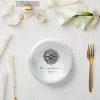 Vintage Nautical Compass Wedding Paper Plate