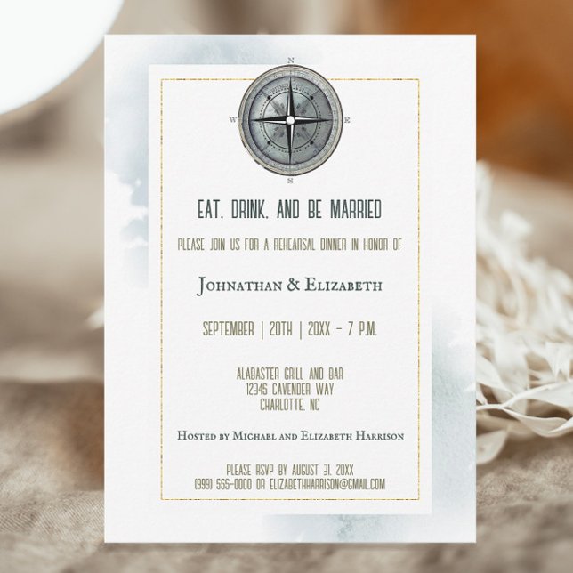 Vintage Nautical Compass Wedding Rehearsal Dinner Invitation (Vintage Nautical Compass Wedding Rehearsal Dinner Invitation)
