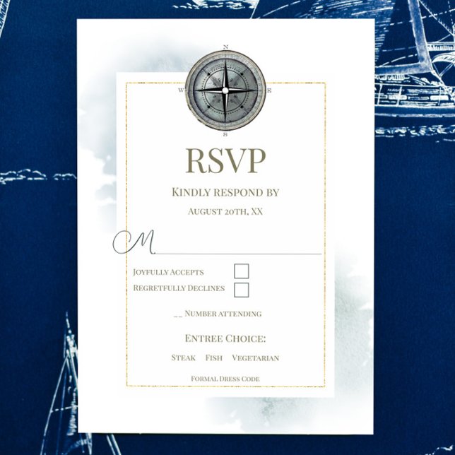 Vintage Nautical Compass Wedding RSVP Card (Vintage Nautical Compass Wedding RSVP Card)