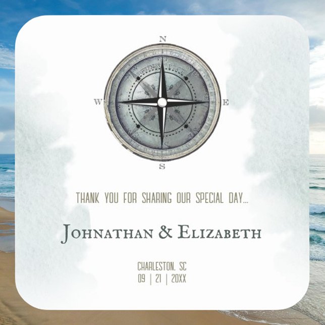 Vintage Nautical Compass Wedding Square Sticker (Vintage Nautical Compass Wedding Favor Square Sticker)