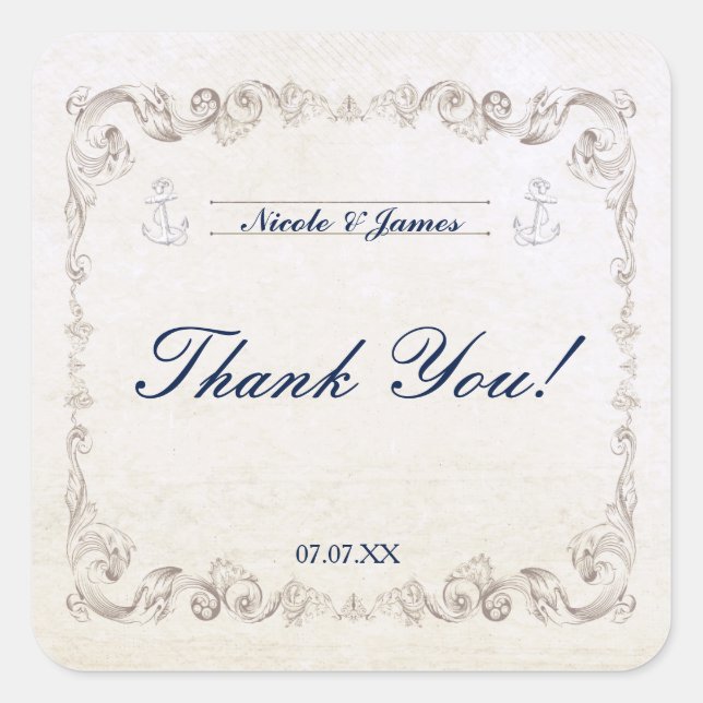 Vintage Nautical Elegant Beach Wedding Stickers (Front)