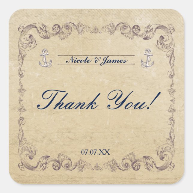 Vintage Nautical Elegant Beach Wedding Stickers (Front)