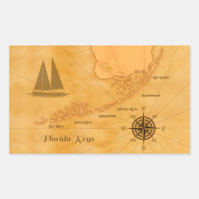 Vintage Nautical Florida Keys Map Sticker (Front)
