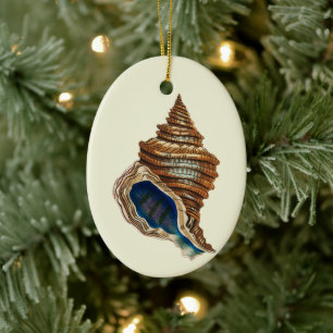 Vintage Nautical George Shaw Blue Conch Shell Art Ceramic Ornament
