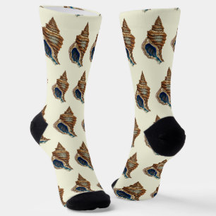 Vintage Nautical George Shaw Blue Conch Shell Art Socks