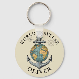 Vintage Nautical Globe & Anchor Keychain