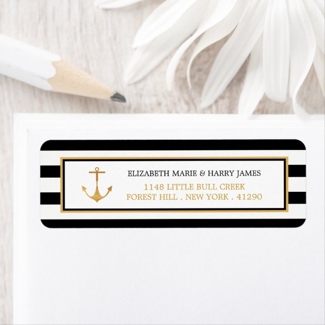 Vintage Nautical Gold Anchor, Black & Gold Wedding (Insitu)