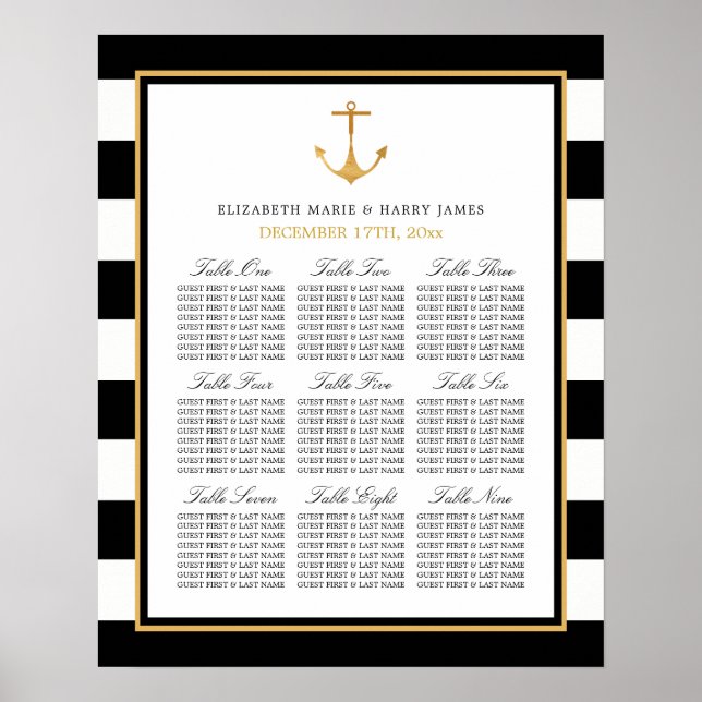Vintage Nautical Gold Anchor Wedding Seating Chart (Front)